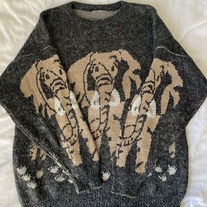 Vintage Elephant Pattern Knit Sweater